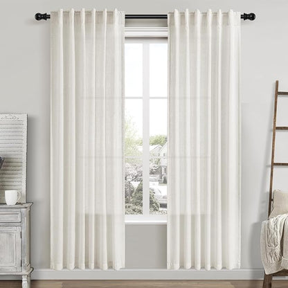 Cream Linen Curtains 80 Inch Length 2 Panels Set Back Tab Drapes by Nanspring