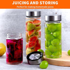 Glass Juice Bottles 6 Pack 10 oz - Wide Mouth Glass Water Bottles with Lids - for Juicing, Protein, Smoothie, Milk, Reusable, BPA Free, Stainless Steel Lids, Blender, Shaker Bottle (10oz/300ml)