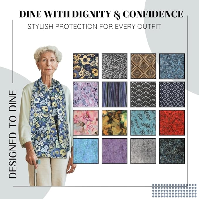 Adult Bib Scarf - Dignified Alternative to Bibs | Washable and Reusable Clothing Protectors for Eating