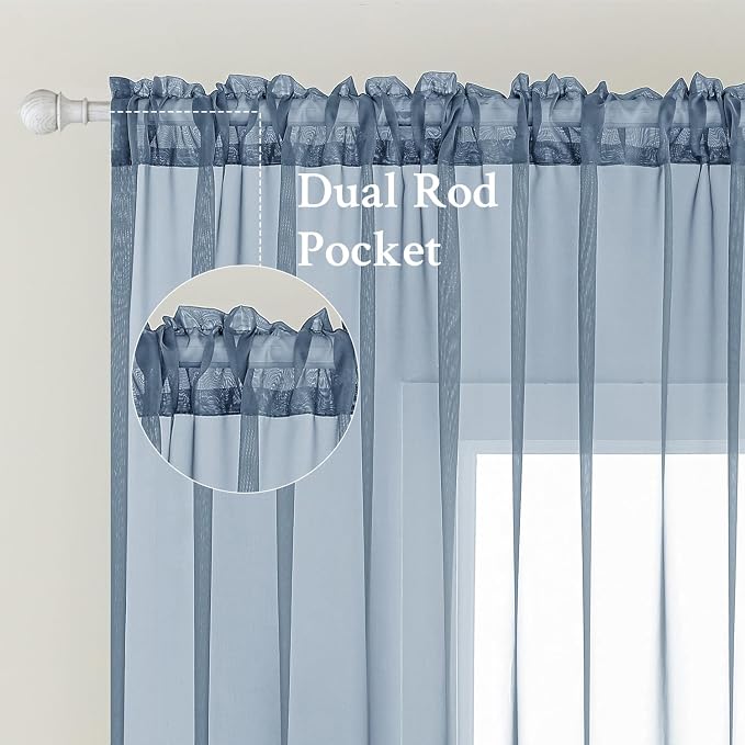 MIULEE Dusty Blue Sheer Curtains 54 X 72 Inches, 2 Panels | Solid Color - Image 2