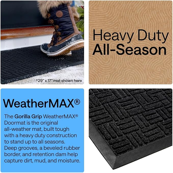 GORILLA GRIP 100% Waterproof All-Season WeatherMAX Doormat, US Designed Natural - Image 3