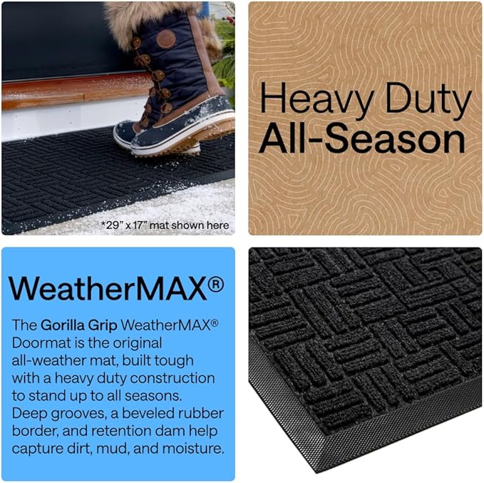 GORILLA GRIP 100% Waterproof All-Season WeatherMAX Doormat 35x23, US Designed - Image 3