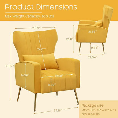 Modern Accent Chairs Set of 2, Comfy Wingback Armchair - Image 2