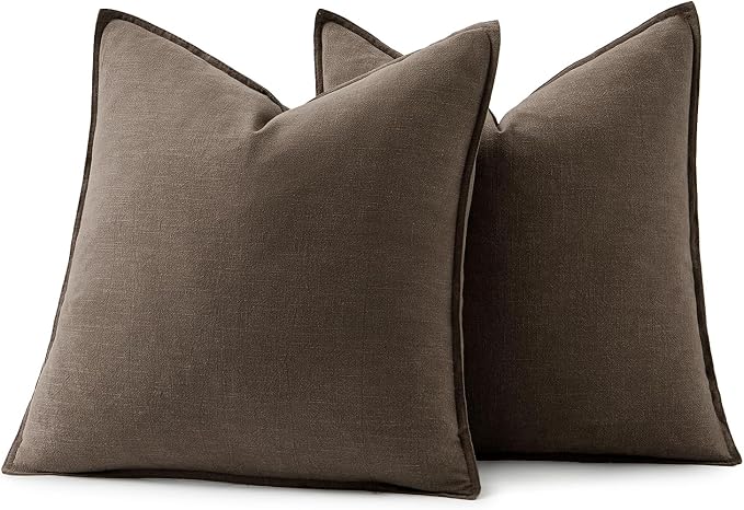 MIULEE Decorative Linen Pillow Covers 18x18 Inch Coffee | Boho Farmhouse​ ​Fall - Image 7