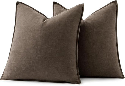 MIULEE Decorative Linen Pillow Covers 18x18 Inch Coffee | Boho Farmhouse​ ​Fall - Image 7