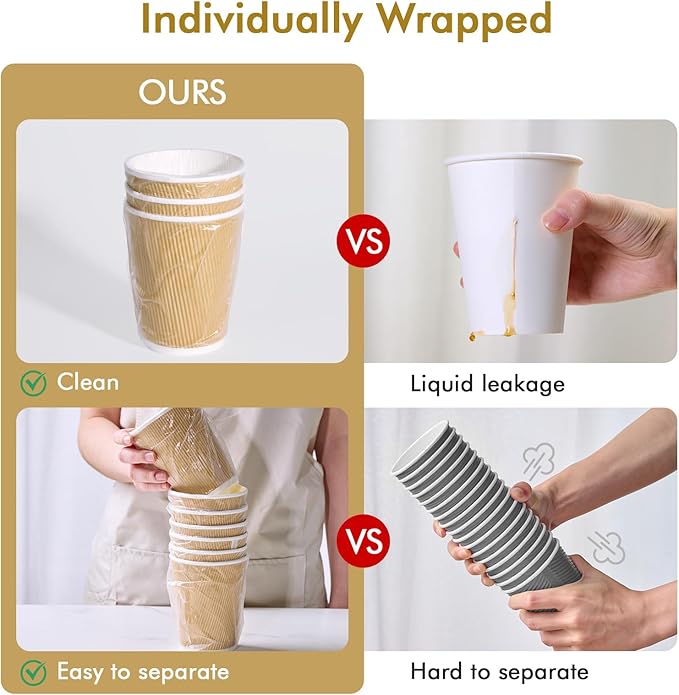 500 Pack 8 oz Paper Coffee Cups, Ripple Insulated Paper Cups, Hot Water Cups for Home, Office, Hotel, Meetings, Parties