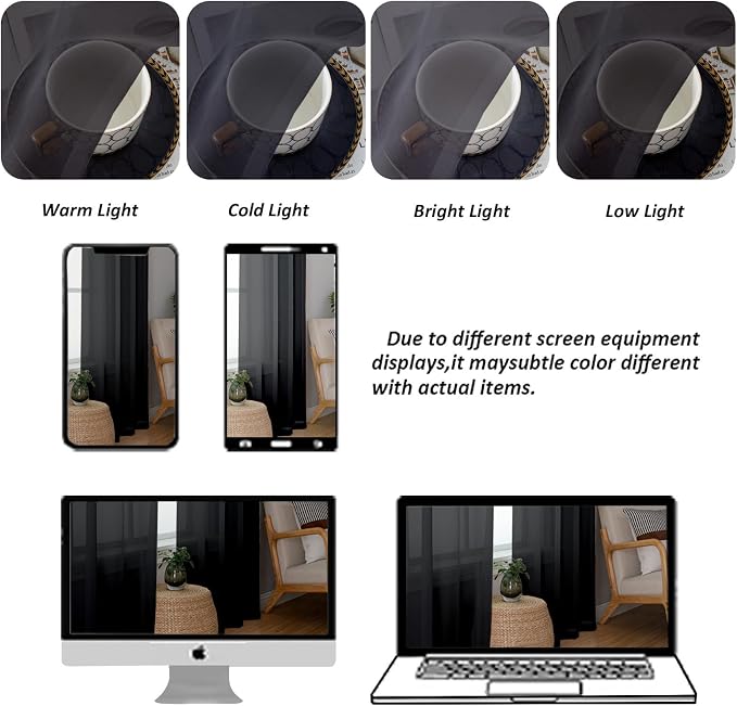 Chyhomenyc Black Sheer Curtains 96 Inches Long 2 Panels, Light Filtering Black - Image 4