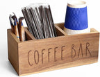 Acacia Wood Station Organizer,Coffee Station Organizer for Cup Lid Stirrers Pod, Disposable Coffee Cup Holder, Farmhouse Accessories Decor, Brown Labeled COFFEE BAR
