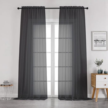 Black Sheer Curtains 96 Inch Length, Elegant Sheer Curtains by OWENIE