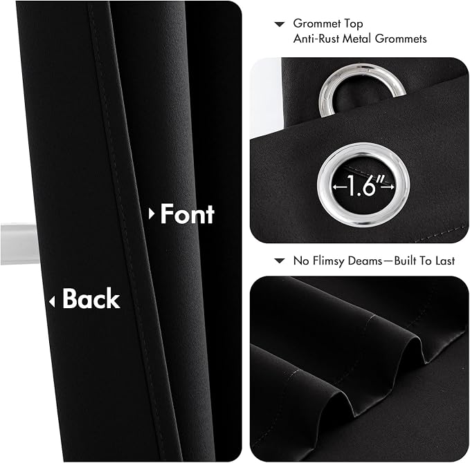 MIULEE Blackout Curtains for Bedroom 2 Panels 40 x 84 Inch Long Black | Thermal - Image 4