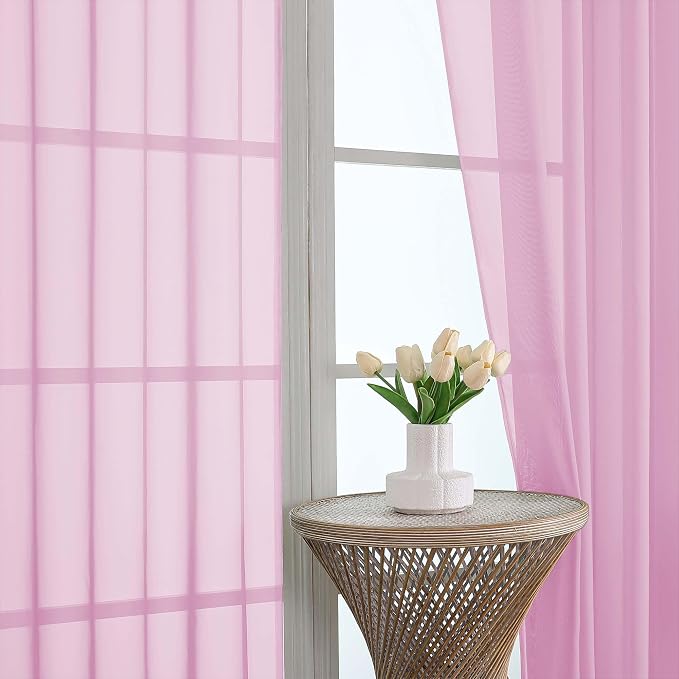 Sheer Pink Curtains, Sheer Curtains 63 inch Length 2 Panels Set, Rod Pocket - Image 2
