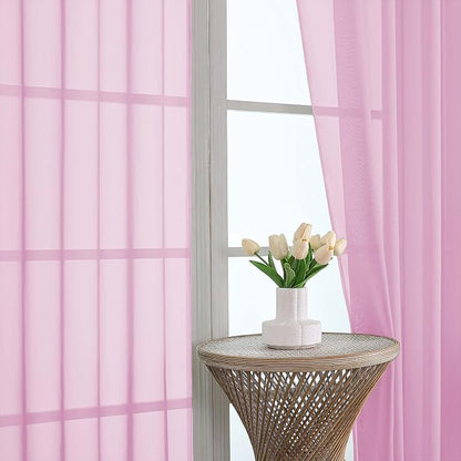 Sheer Curtains 84 Inches Long 2 Panels Set, Sheer Pink Curtains - Image 3