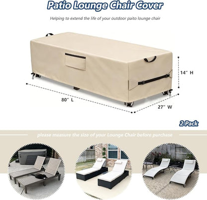 Waterproof Patio Lounge Chair Cover 2 Pack, Heavy Duty 600D Waterproof Outdoor - Image 2