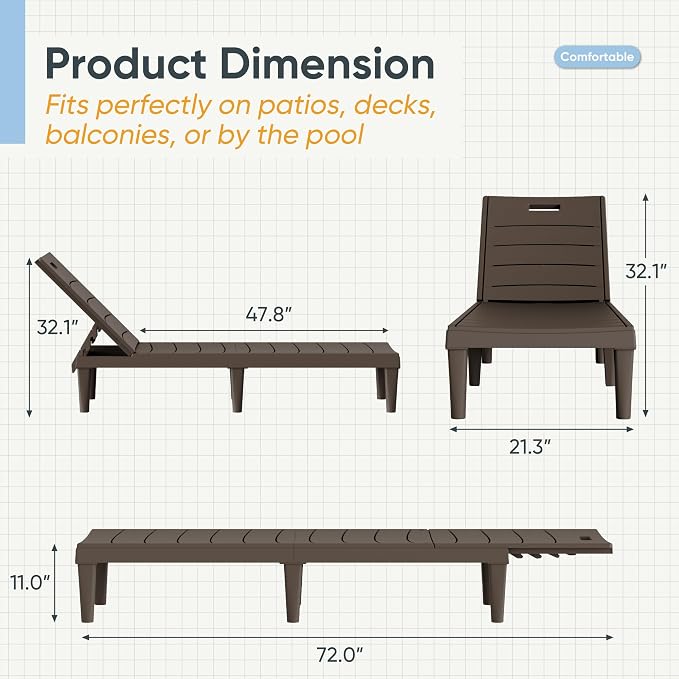 Greesum Outdoor Chaise Lounge Chairs Set of 4 - Image 3