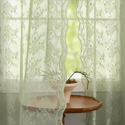 YJ YANJUN Vintage Lace Curtains -Cottage Flower Sage Green 132 inch Curtains - Image 2