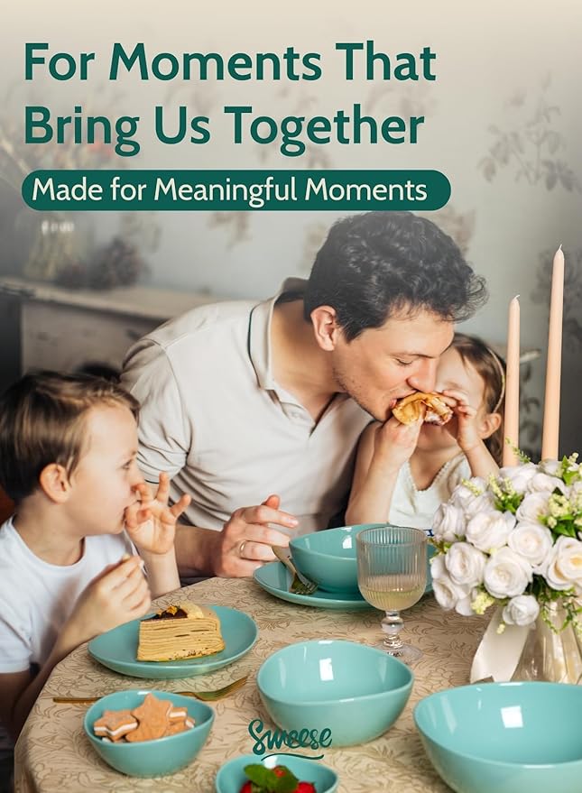 Sweese 18 oz Medium Porcelain Bowls - Set of 6 Shade of Blue Colored Serving Bowls for Soup, Salad, Pasta & Snacks