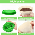 Collapsible Pour Over Coffee Dripper Set - Silicone Reusable Cone Filter Holders with 100Pcs Paper Filters - For Home, Camping, Travel, Office (1, Green)