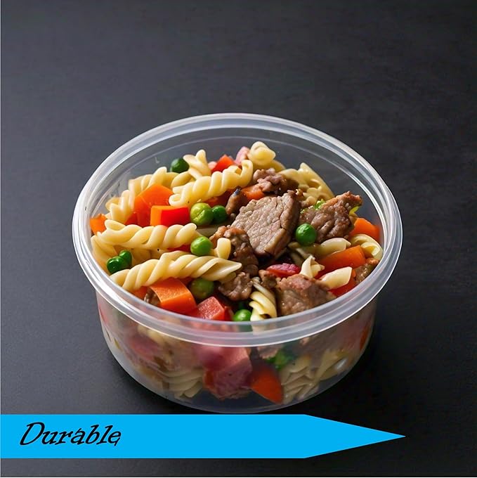 Mr Miracle 8OZ Deli Containers with Lids - 48 Pack of 8 oz Clear Airtight Reusable Plastic Food and Multi-Purpose Deli Containers - Microwave, Freezer, and Dishwasher Safe