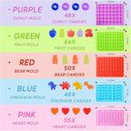 Silicone Gummy Bear Molds,5Pcs Non-stick Chocolate Candy Molds with 2 Droppers Including Mini Dinosaur, Bear Shape, Hearts, Fruit and Mini Donut