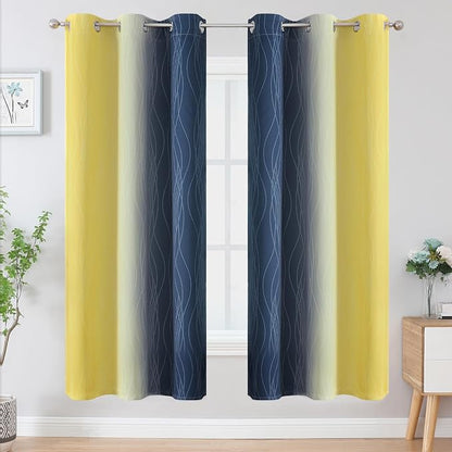 Navy Blue and Yellow Ombre Blackout Curtains - Image 2