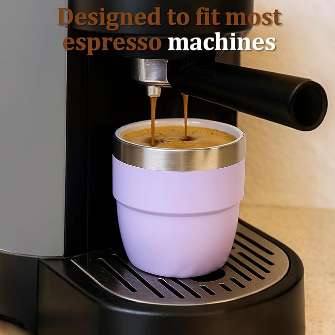Zenbo 4 oz Espresso/Coffee Cups Set of 2, Ceramic-Lined Double Wall Vacuum Insulated 18/8 Stainless Steel, Stackable & Dishwasher Safe, Space-Saving, Compatible with Most Espresso & Coffee Makers