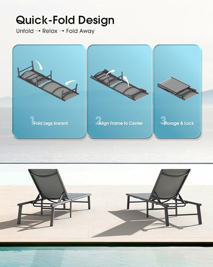 Ciokea Foldable Outdoor Lounge Chair Set of 2 - Image 6