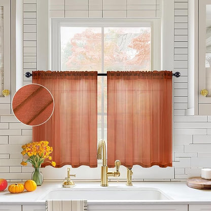MIULEE Terracotta Sheer Curtains 24 inch Length Kitchen Window Curtains Over by MIULEE