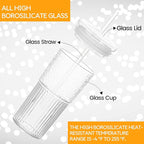 Glass Cups With Lids and Glass Straws，20 OZ High Borosilicate Glass Tumbler Iced Coffee Water Smoothie…