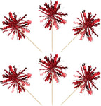 30 PCS Foil Firework Cupcake Toppers Sparkle Tinsel Cupcake Picks Happy Birthday Cake Toppers Drink Stirrers Cocktail Food Fruit Toothpicks for Baby Shower Birthday Party Decorations Supplies Red