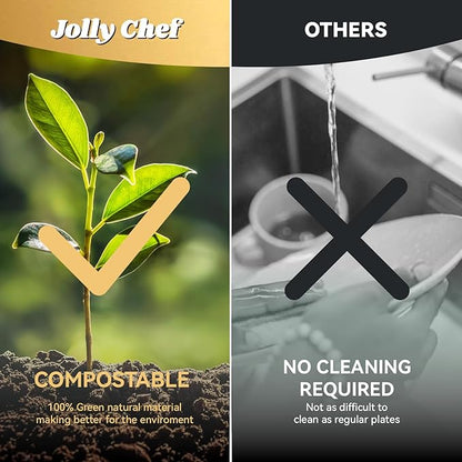 JOLLY CHEF Compostable Heavy Duty Plates 𝟭𝟬 𝗜𝗻𝗰𝗵 [𝟭𝟮𝟱 𝗣𝗮𝗰𝗸] Eco-Friendly Disposable White Paper Plates Made of Bagasse Biodegradable for Party Dinner Sugarcane Fibers Thanksgiving Day
