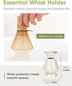 Matcha Bowl and Whisk Holder Set, Ceramic Tea Bowl and Whisk Stand, Matcha Tea Mixing Bowl with Spout (18 Ounce), Whisk Rest, Ivory White