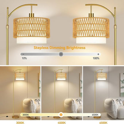Gold Floor Lamps for Living Room Rattan Boho Floor Lamp - Image 2