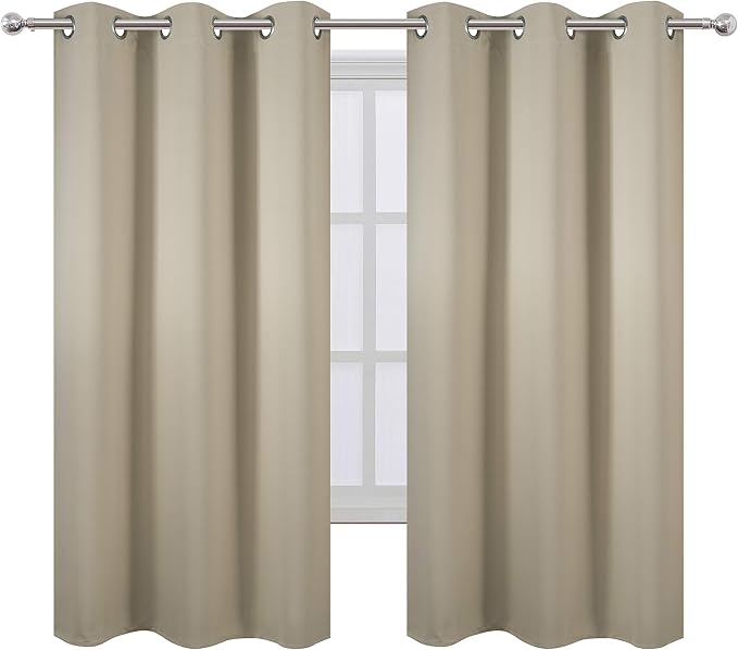 Beige Thermal Blackout Curtains/38 x 63 Inch/Set of 2 Panels Room Darkening - Image 2