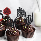 Halloween Bachelorette Cupcake Topper Bride To Be Ring Skeleton Hand Heart Blood Glitter Food Picks Horror Ghost Engagement Party Decoration Red