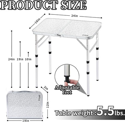 Yriuat Folding Camping Table 2ft Portable Picnic Table Adjustable Height Small - Image 3