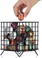 Black Wire Coffee Pod Holder Basket,Large Capacity Metal K Cup Holder Organizer,Storage Basket for Kitchen Countertop Office Coffee Bar Accessories,Creamer and Syrup Organizer