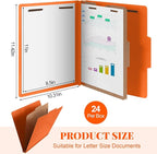 24 Pcs Classification Folders Letter Size, Back to School Supply for Teacher, Student, 1 Divider Pressboard File Folder Bulk with 2 Fasteners, 3.5 Inch Expanding File Organizer (Orange)