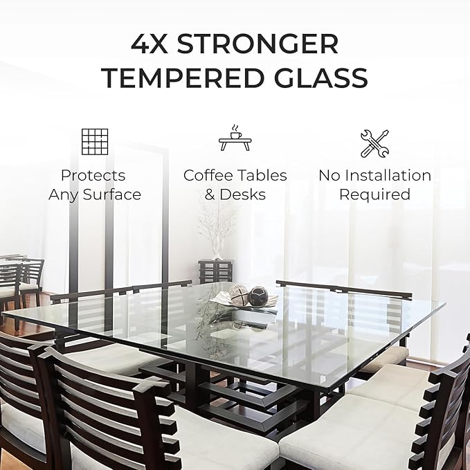 Fab Glass and Mirror Tempered Glass Table Top 30x60 Inch Rectangle 1/4" Thick Clear Furniture Protector with Flat Polish Edge Eased Corners for Coffee Dining Tables Desks