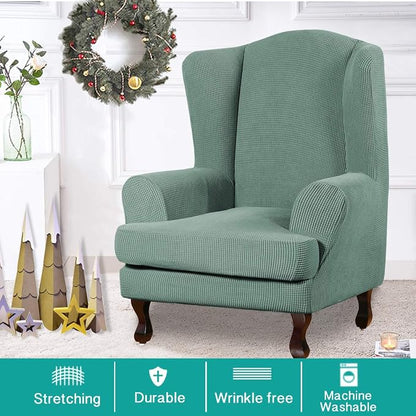 Turquoize Wingback Chair Covers 2 Piece Wing Chair Slipcover Stretch Slipcovers - Image 2