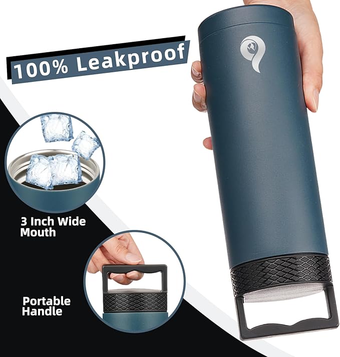BJPKPK Insulated Water Bottles, Dishwasher Safe 18 oz Water Bottle with Handle, Leakproof BPA Free Water Jug, Stainless Steel Thermos for Sports, Army Green