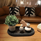 Vintage Black Oval Wood Decorative Ottoman Tray for Coffee Table Kitchen Counter, Living Room, Handcrafted Wooden Serving Tray for Table Centerpiece