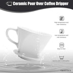 Pour Over Coffee Maker, Single White Ceramic Pour Over with 3 Holes, Medium Coffee Dripper for Shop, Home, Office and Bar
