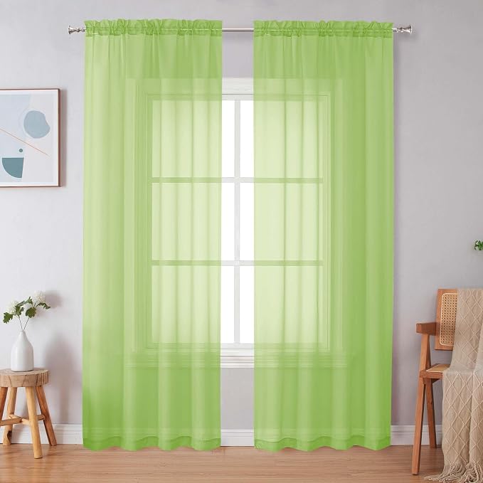 Simplebrand Lime Sheer Curtains 72 Inches Long 2 Panels - Image 4