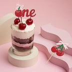 24 Pack Cherry 1st Birthday Cupcake Toppers, Glitter Cherry First Birthday Cake Pick for Fruits Theme One Birthday Party Cake Decorations Supplies (One)