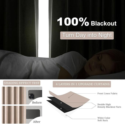 Natural Beige blackout curtains 84 inch Long 2 Panels 100% Blackout Linen - Image 5