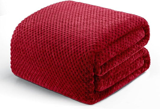 Exclusivo Mezcla Soft Waffle Fleece Bed Blanket Queen Size, Deep Red | by ExclusivoMezcla