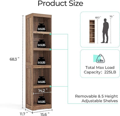LINSY HOME 5-Shelf Bookcase, Narrow Bookshelves Floor Standing Display Storage - Image 3