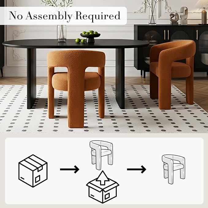 Modern Sherpa Dining Chairs Set of 2, Upholstered Barrel Chairs - Image 3