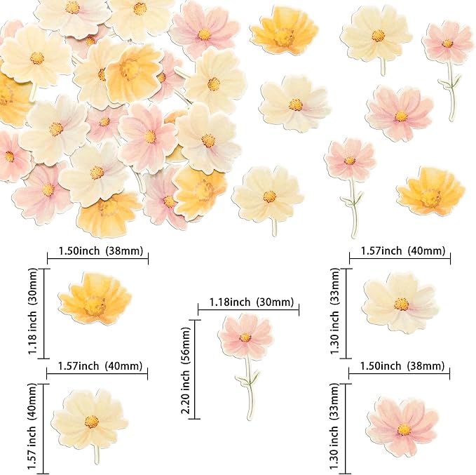 Ephlyn 50Pcs Edible Flower Cupcake Toppers Wafer Paper Spring Bridal Engagement Baby Shower Birthday Party Cupcake Picks Anniversary Party Decorations Supplies Multi