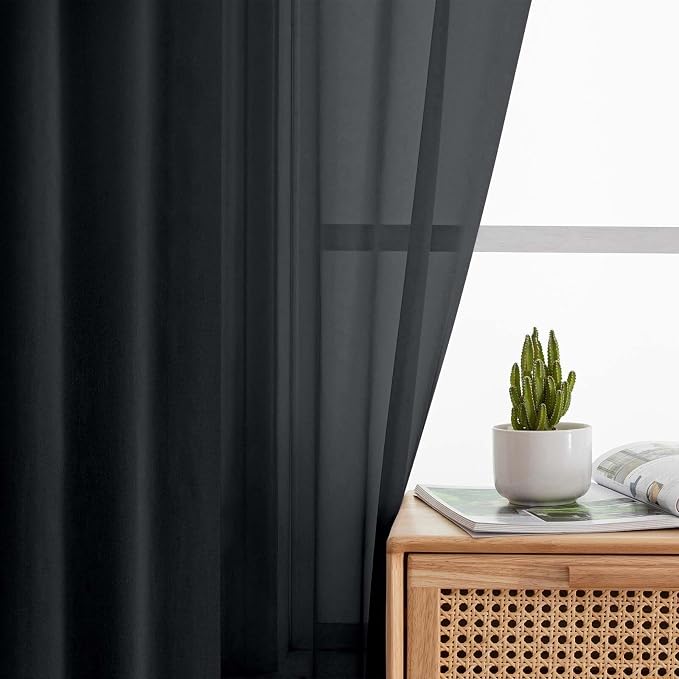 Black Sheer Curtains 84 Inches Long 2 Panels, Soft Airy Light Filtering Curtains - Image 6